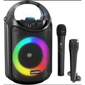MASINGO Burletta C10 Karaoke Machine w/ 2 Mics, Bluetooth, LED Lights, Portable
